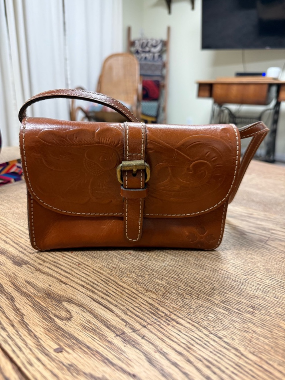 Patricia Nash Embossed Leather Crossbody Bag - Tan